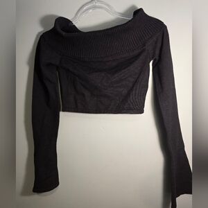 Fashion Nova Black Ribbed Off-Shoulder Crop Top